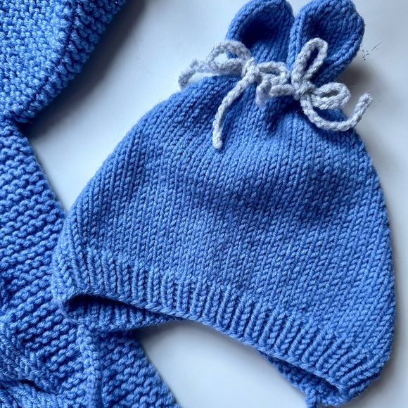 NEW Baby Romper Jumpsuit 0 3 6 months blue handmade Bodysuit Winter - Picture 3 of 5